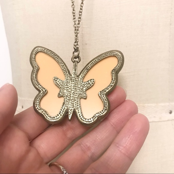 Long Chain Champagne Sparkle Butterfly Charm Necklace - Picture 3 of 7